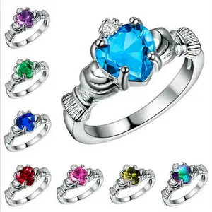 RINGLUX - Women Silver Color Zircon Crown Wedding Engagement Claddagh Ring Size 6-10