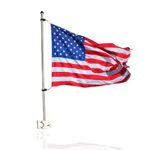 MARINE CITY Rail Mounted Flag Staff 304 Stainless Steel Bright Polished White Plastic Base UV Resistant Includes 12 x 18 Inch US Flag for Boats Yachts
