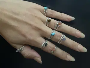 Wire wrapped adjustable ring. Raw crystal ring.