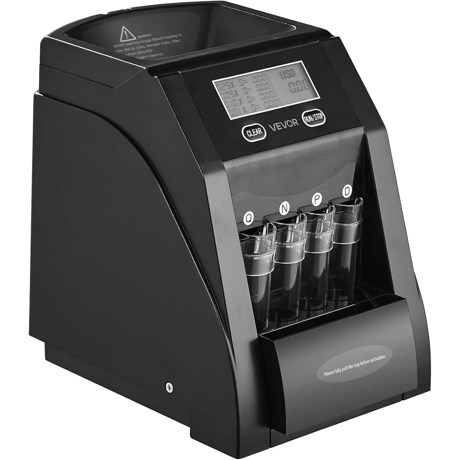 VEVOR USD Coin Sorter, Coin Counter Machine for ¢1 ¢5 ¢10 ¢25 Coins, LCD Screen Display, Coin Sorter and Wrapper Machine with Thicker Coin Tubes and Tray, Holds up to 200 Coins