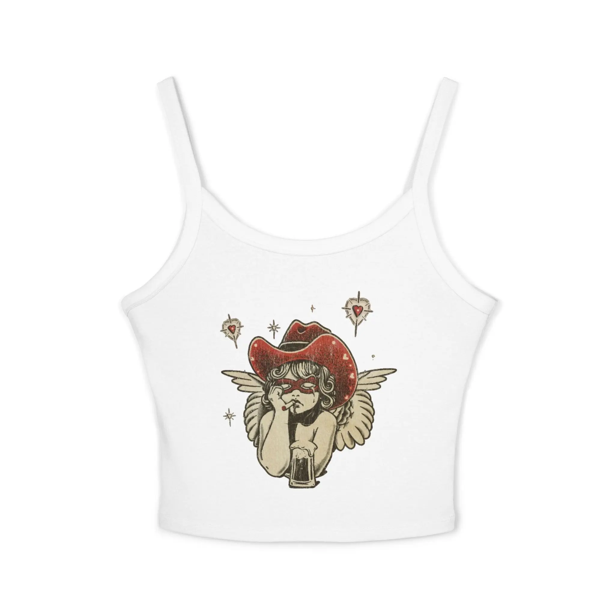 Cowgirl Cherub Illustration Tank Top | Retro Angel with Cowboy Hat