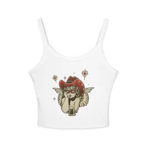 Cowgirl Cherub Illustration Tank Top | Retro Angel with Cowboy Hat