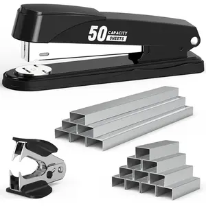 Metal Stapler Heavy Duty 50 Sheet Capacity with 1750 Staples and Staple Remover, Full Strip Staplers for Desk, No Jam, Non-Slip for Office & Classroom, Black