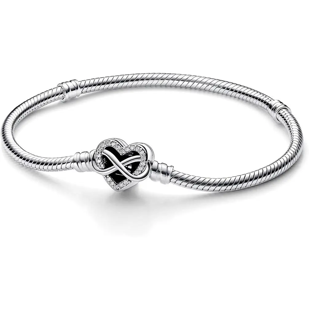 Pandora Moments Sparkling Infinity Heart Clasp Snake Chain Bracelet 592645C01-19