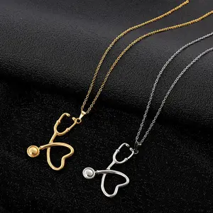 Hot selling Gold-plated titanium steel necklace Creative nurse stethoscope titanium steel necklac