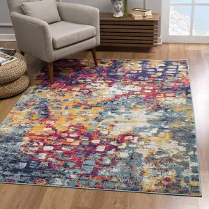 212 MAIN Modern Stainproof Abstract Area Rug - 2x5 ft. Rectangle Low Pile, Durable Home Decorative Modern Indoor Rug for Household Use, Multicolored, Abstract Area Rugs