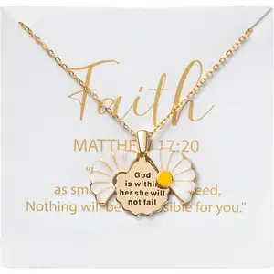 Christian Daisy Locket Necklace for Women - God Is Within Her She Will Not Fail Engraved Faith Religious Necklace Inspirational Stainless Steel Necklace Jewelry Birthday Gift