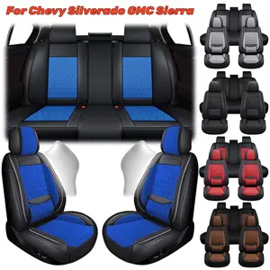 For Chevy Chevrolet Silverado GMC Sierra Car Seat Covers with Comfort 3D Foam Back Support, Napa Leather Full Surround Design with Storage Bag, Front Rear Cushion Pad Full Set, Waterproof 5 Seat Covers For Car Pickup Truck Interior Decoration Accessories