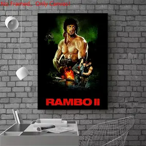1 piece/set frameless canvas painting print poster, Classic Movie scenes Poster art，Rambo II Movie Poster， a perfect gift for Movie loves, ideal gift for bedroom, living room, dorm hallway, kitchen, mural, wall decoration, room decor