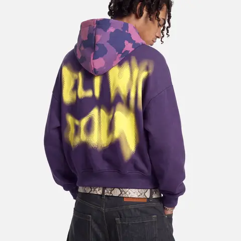 Aelfric Eden Boxy CAMO Hood Zip Up Hoodie Oversized Boxy Cropped Fit Camo Hood Blurred Gradient Back Print Full Zip Closure Soft Fabric Retro Streetwear Unisex Top