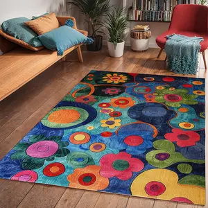 Colorful Flower Pattern Rug, 1 Count Non-slip Soft Floor Mat, Decorative Carpet for Home Living Room Bedroom Hotel, Floral Area Rug