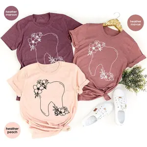 Custom Dental Shirts, Personalized Gift, Customized Dentist Shirts, Dental Assistant Gift, Dental Hygienist Shirt, Floral Tooth Graphic Tees