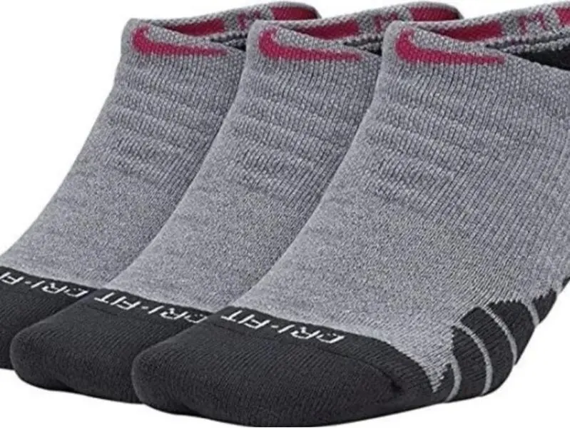 Nike Women's Everyday Max Cushion No-Show Socks for Sports & Running, Sweat-Wicking 3-Pair Pack, Size 6-10 (Grey/Black/Pink), Sports Running Socks