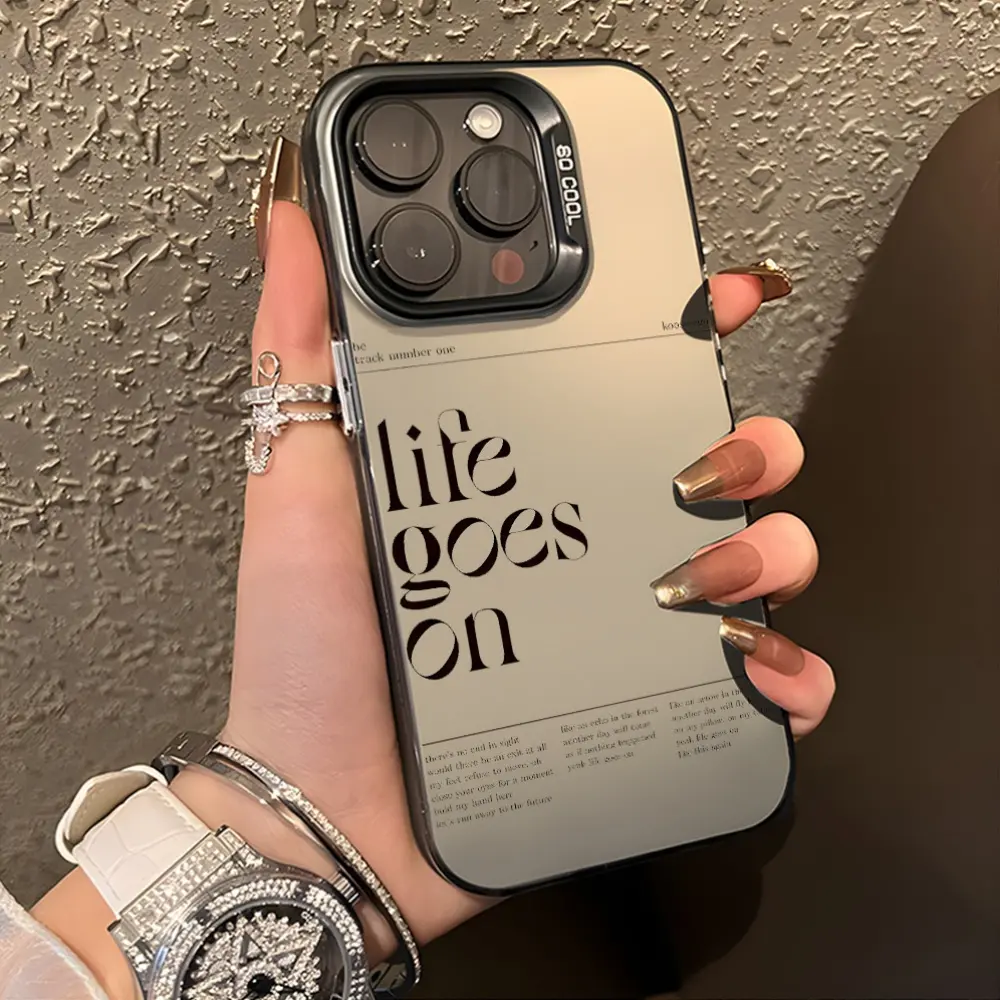 Retro Art Print 'Life Goes On' Cellphone Case - Durable Black-Silver TPU Plastic Shockproof Cover - Compatible with iPhone Series (11,12 Pro Max Plus,13,14,15,16 Pro Max) - Gift Idea for Sisters