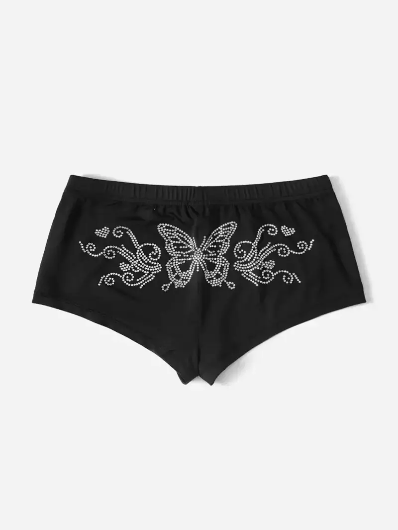 SHEIN ICON Rhinestone Butterfly Pattern Biker Y2k Shorts