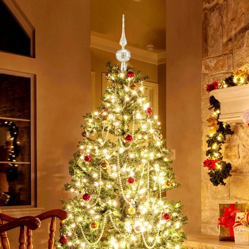 Mercury Glass Finial Christmas Tree Topper 12 Inches Vintage Spherical Xmas Tree Topper Mid Century Christmas Ornament for Home Xmas Holiday Decorations(Sliver)