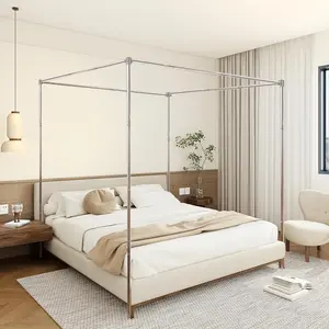 Bed Frame King Size Stainless Poles for Bed, Bed Curtains King Bed Canopies & Drapes for 4 Corner Bed Wood Bed Bedroom Decor