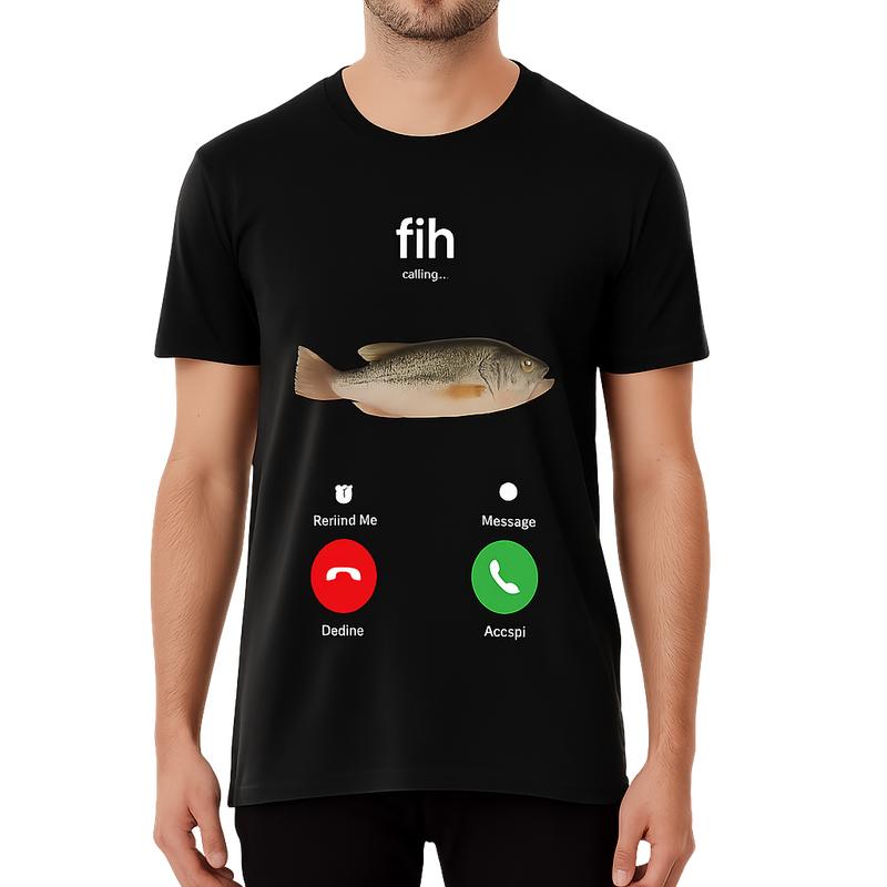 100% Cotton Fih Calling Remind me Message Decline Accept Phone Call Fish T-ShirtFit Casual Streetwear Men Gifts