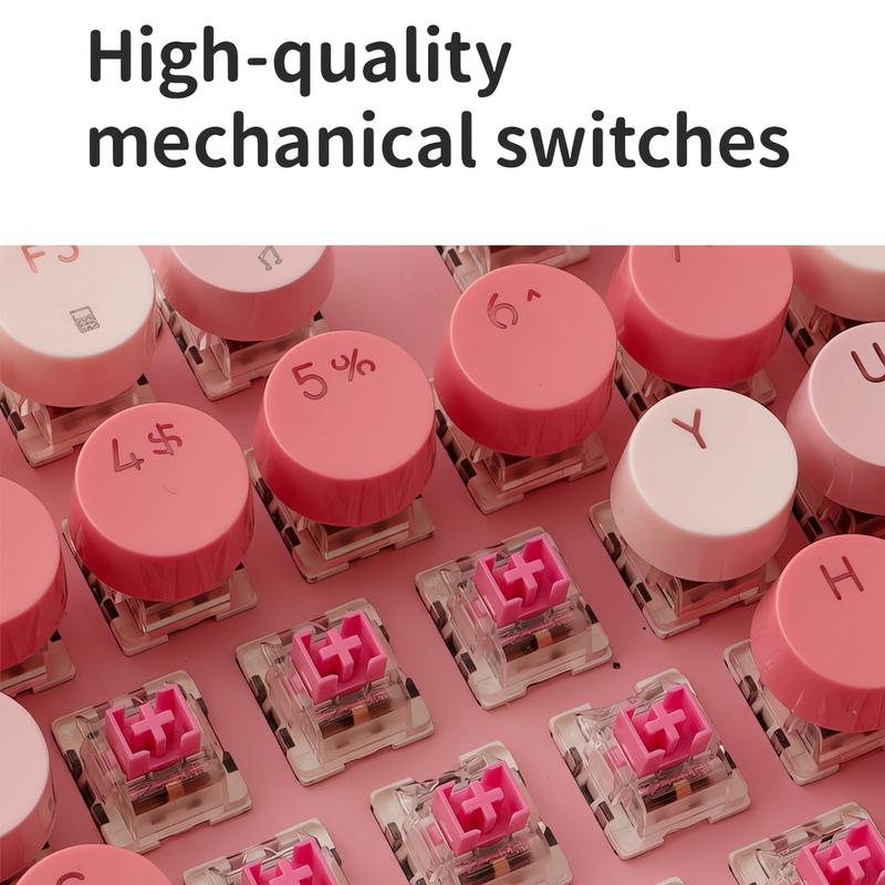 Cute Full Size Wired Keyboard for Girls, White Backlit Typewriter Keyboard with Volume Knob, Light Switch Button and Foldable Stands, Wired Keyboard with Number Pad for Computer PC Laptop