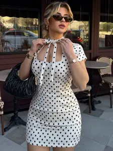 2026 Women's Mini Butterfly Polka Dot Dress Summer Ladies Bohemian Boho Casual Fashionable Dress Wear Bow Lace-Up Slim Fit Square Neck Short Sleeve Vestidos Perfect For Brunch Dates & Garden Parties Dress