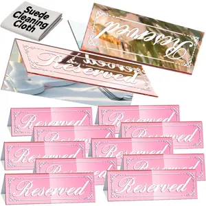12 count Mirrored Rose  Reserved Table Signs, 6" x 2" Double-Sided Letters,  Reserved Table Tent Signs with Suede Cloth for Wedding Restaurant Ceremony Banquet Parties