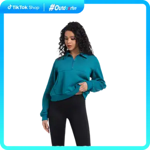 【dealsforyoudays】VYLAGO Quarter Zip Pullover Womenswear Lightweight Sweatshirts with Kangaroo Pockets Half Zip Comfort Cropped Clothes Comfy Casual Piece Tops Fabric Hoodie Outdoorfun Cropped