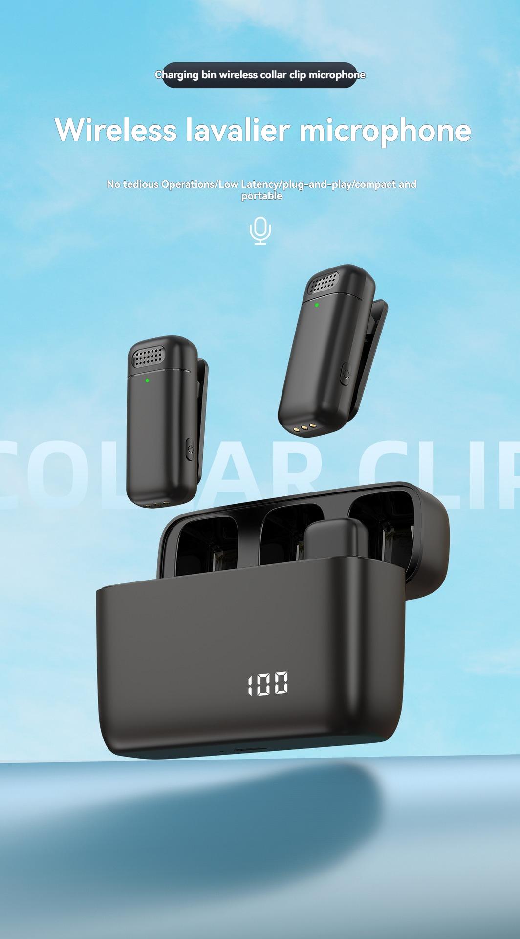 Wireless,Omnidirectional,Lapel,Microphone Wireless collar microphone with charging case