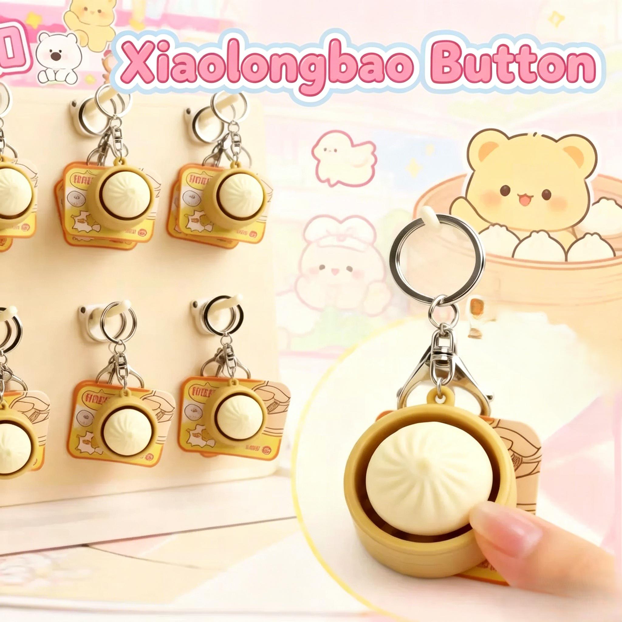Cute Steamed Bun Squishy Keychain – Mini Baozi Stress Relief Fidget Toy, Press Button Decompression Toy Bag Pendant Keychain for Kids Adults, Funny Gift for Birthday Easter Party