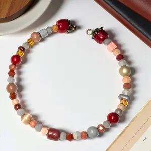 Fall Colors Beaded Wrap Bracelets, Memory Wire, Bronze Accents, Multi Color Beads, Fashion Jewelry