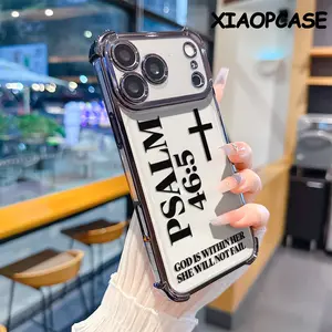 PSALM 46:5 And Cross of Christ pattern four-corner drop-proof soft TPU phone case iPhone 17 Pro Max Air 16 15 14 13 12 11 Plus Fashionable camera protection shockproof and drop-resistant durable phone case