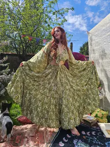 Flowy Fairy Skirt with Ruffle Sleeve, Long Maxi Skirt Set, Boho Whimsical, 90s Vibes, Summer Renfaire Outfit, Festival Fashion, Cottage Core Outfit, Whimsy Vibes