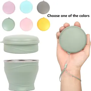 180 milliliters foldable water bottle, silicone foldable travel cup - Silicone foldable camping cup with lid - Easy to store, convenient to carry, suitable for travel and camping use