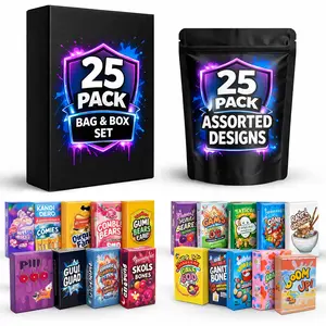 25 Pack 4” x 5.5” bag & Box Set Assorted Designs Gift Box Packaging