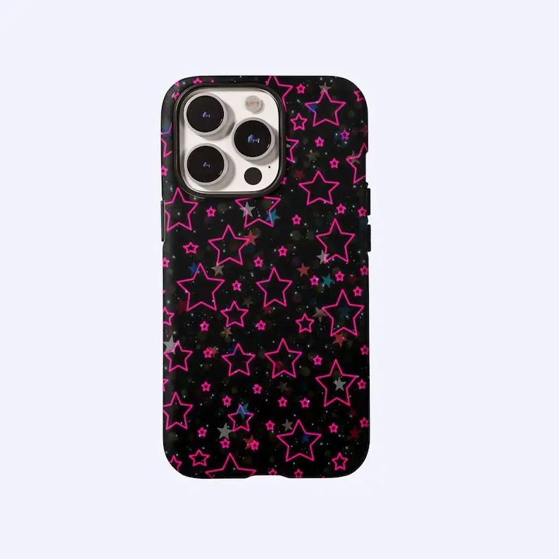 Black Pink Star Print Phone Case,Retro Y2K Millennial Spice Style,For iphone 17 16 15 14 13 12 11 Pro Max