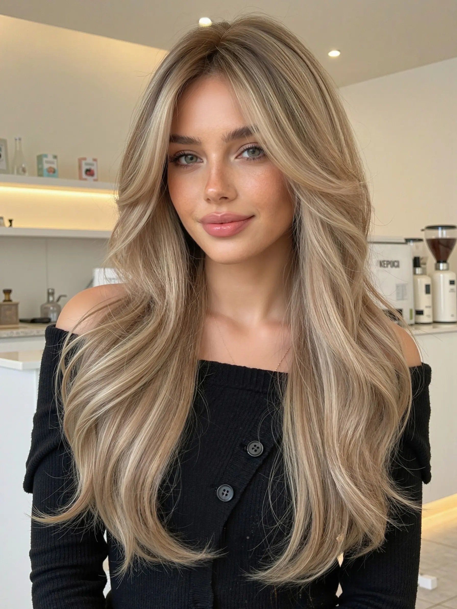 22-Inch Light Long Wavy Hair Wig with Bangs, Natural Full Headpiece Rose Net Cap Fiber False Hair, Synthetic Machine Wigs, Perfect for Daily Wear, Synthetic Wavy Hair