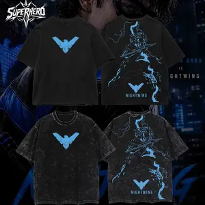 [ Superhero Tshirt ] -Nightwing Vintage Washed Hoodie, crafted from premium cotton, heavyweight, soft vintage feel, durable seams, loose streetwear style, new edition for superhero fans looking for bold casual style