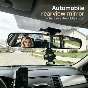 XL Super Wide 17 Inch Panoramic Rear View Car Mirror, Universal Automotive Interior Rearview Mirror for Truck and Cars, Clip-On Large, Safer Driving & Parking