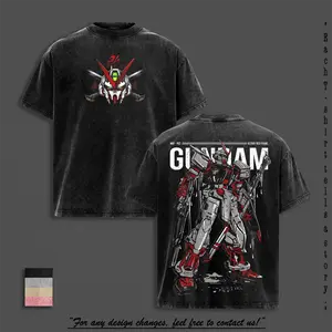 Gundam Astray Red Frame Tee Washed – Gundam SEED Astray Vintage Washed Heavy Cotton Oversized Anime Mecha T-Shirt & Hoodie Double Printed Retro Unisex Streetwear Katana Combat Mobile Suit Edition Perfect Gift for Mecha Fans