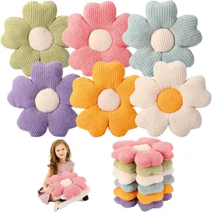 6 Pcs 15 Inch Flower Shaped Daisy Floor Throw Pillows Flower Seat Cushion for Reading Sofa Couch Bed Decor for Back to School First Day of School(Bright Color)
