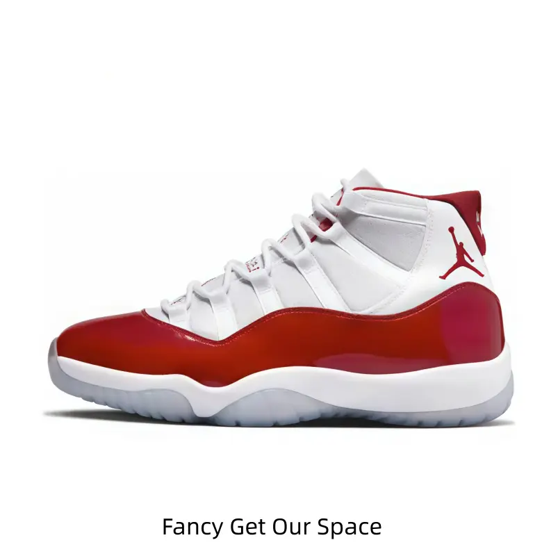 New Unworn White & Red High-Top Basketball Shoes with Box – Leather Upper, Patent Leather Mudguard, Translucent Outsole, Retro Streetwear Sneakers for Men & Women