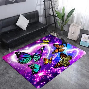 Butterfly Pattern Flannel Rug, 1 Count Colorful Non-slip Soft Comfortable Area Carpet, Anti-fatigue Floor Carpet for Home Entrance, Kitchen, Living Room Decor