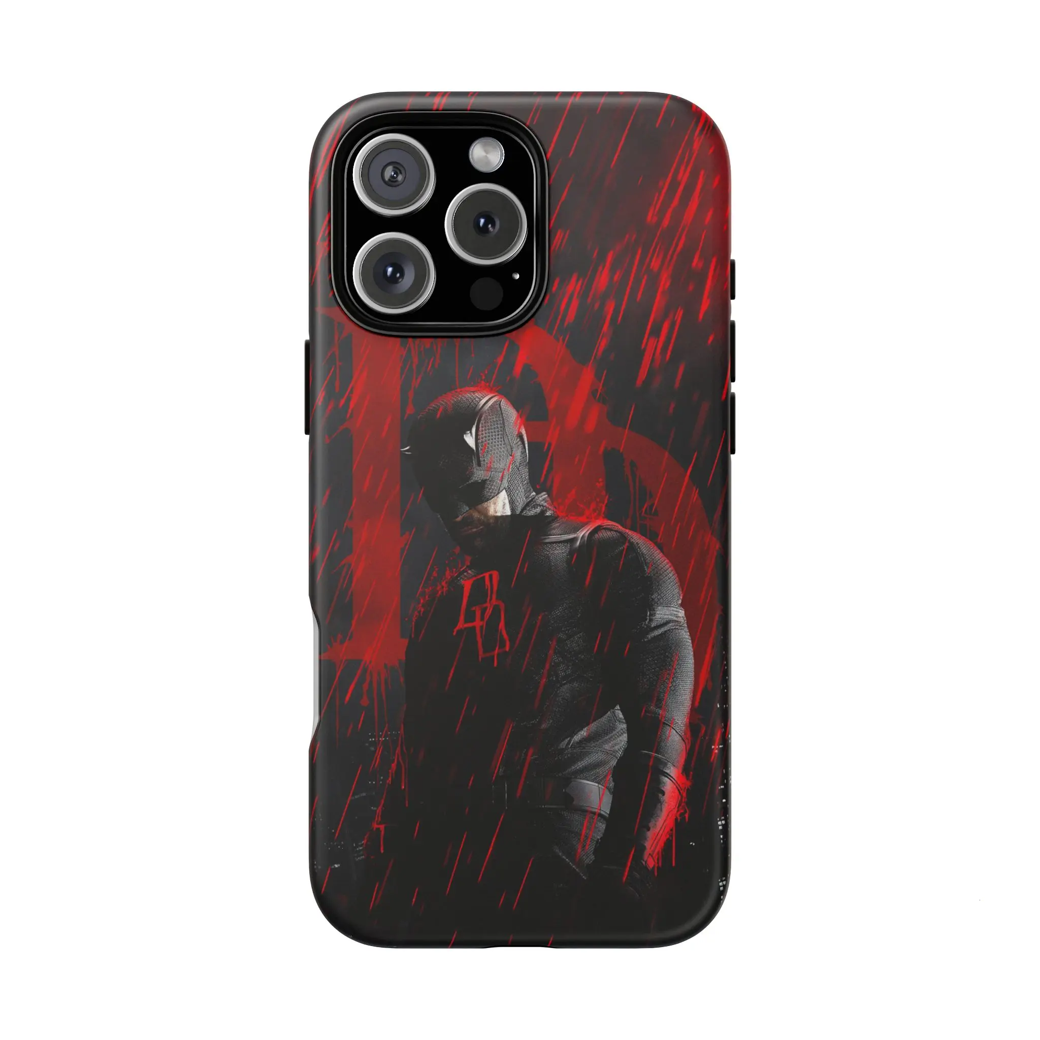 Red Noir Vigilante Phone Case Inspired by Daredevil, Dark Superhero Art Design, Matte Shockproof Protective iPhone Case, Comic Style Cover