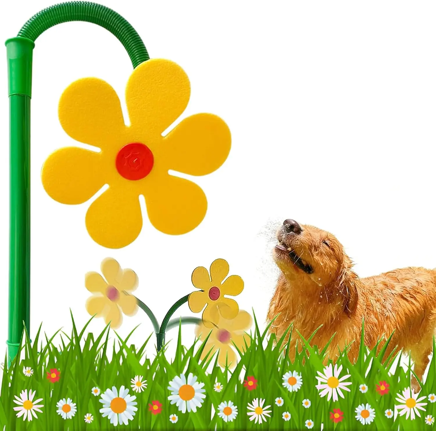 Crazy Daisy Sprinkler - 360° Rotating Dancing Crazy Daisy Water Sprinkler for Lawn Garden, Funny Sunflower Water Sprinklers for Dogs Outdoor Play, Irrigation Tool for Yard Watering - Yellow
