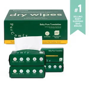 PurComfy Baby Dry Wipes for Newborn, 4 Pack Plant-Based & Hypoallergenic Disposable Cloths for Baby Diaper Changes, Meal Time & Runny Noses, Use Wet or Dry, Total 240 Count