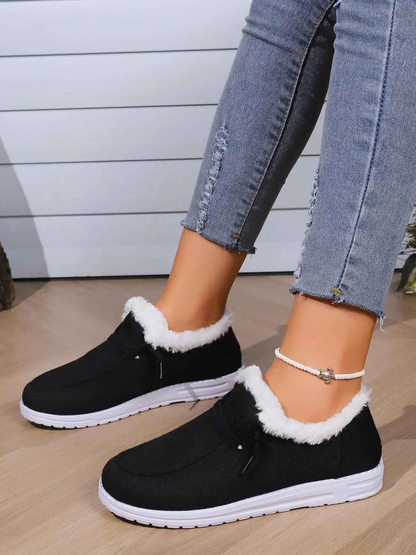 Women's Fluffy Suede Texture Warm Fur Lined Shoes, Fashion Warm Comfortable Slip-on Shoes for Fall & Winter, Casual Comfortable Outdoor Walking Shoes