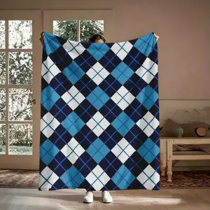 Navy Blue Checkered Argyle Flannel Blanket, Ultra Soft Warm Plaid Throw for All Seasons, Ideal for Sofa Nap Camping & Gift, Lightweight Breathable for Women Men Teens
