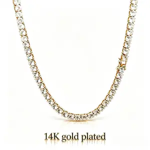 14k gold-plated 6mm European and American hip-hop style diamond tennis necklace, a fashion jewelry for boys and girls, casual and versatile, luxury items