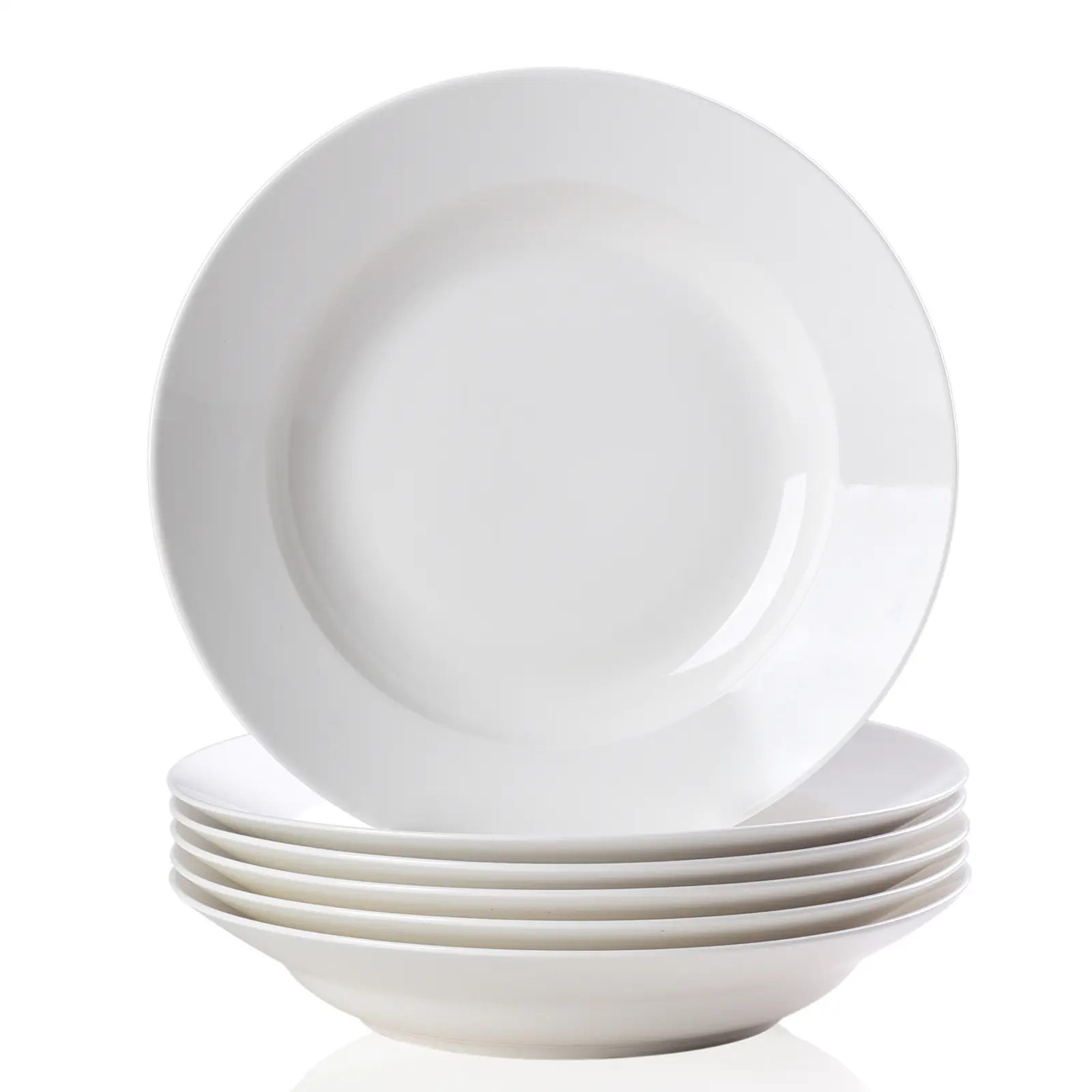 Ceramic Serving Plates, 6-Pack 9 in White Dinner Plates with Lifted Edge - Oven Safe, Microwave Compatible, Dishwasher Safe, Scratch Resistant