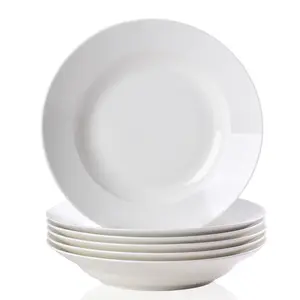 Ceramic Serving Plates, 6-Pack 9 in White Dinner Plates with Lifted Edge - Oven Safe, Microwave Compatible, Dishwasher Safe, Scratch Resistant