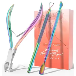 Cuticle Trimmer with Pusher, Nail Trimmer Set, Professional Manicure & Pedicure Kit, Cuticle Remover Tool Kit, Rainbow